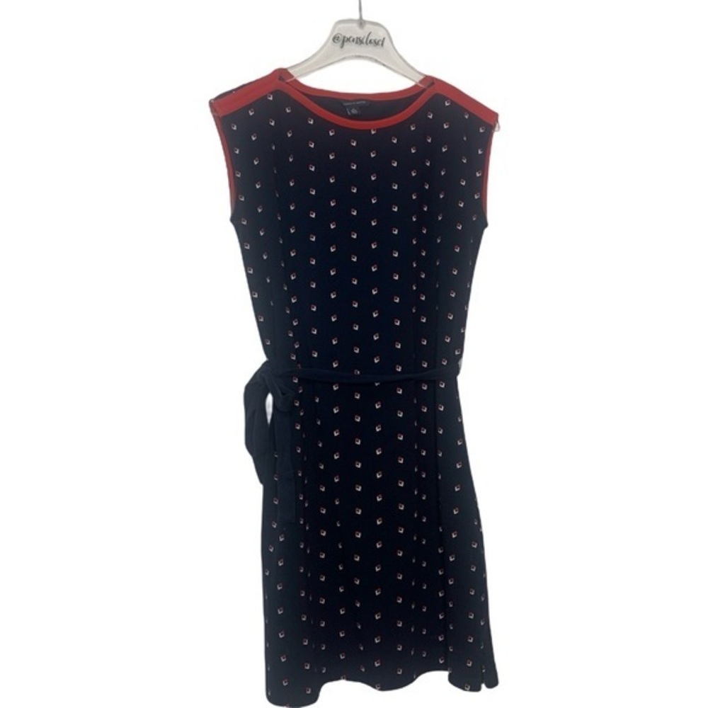 Tommy Hilfiger Sleeveless Knit Navy Blue Red Geometric Pattern Sheath Dress